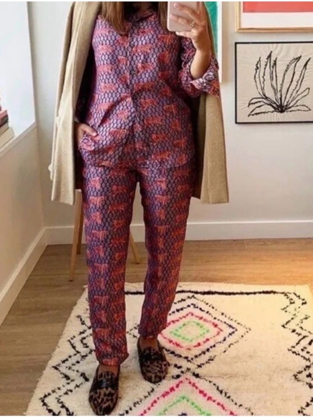 Jcrew Collection Silk Pants in purple and Pink tiger print size 00